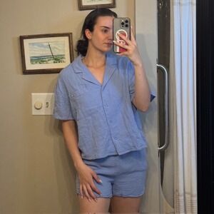 Jason Wu Blue Gauze Pajama Set Short Sleeve Button Down Shirt and Shorts Small